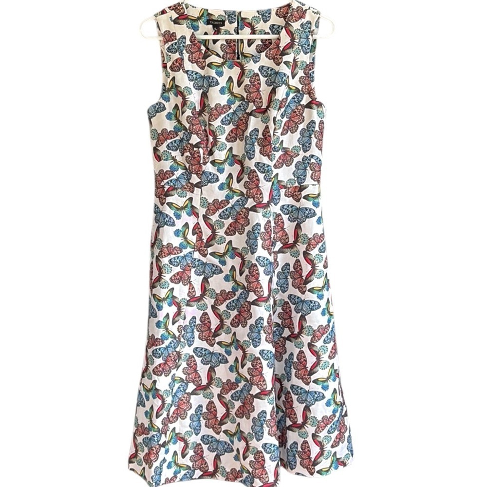 NWOT Talbots Linen Blend Butterfly Print Dress Size 6